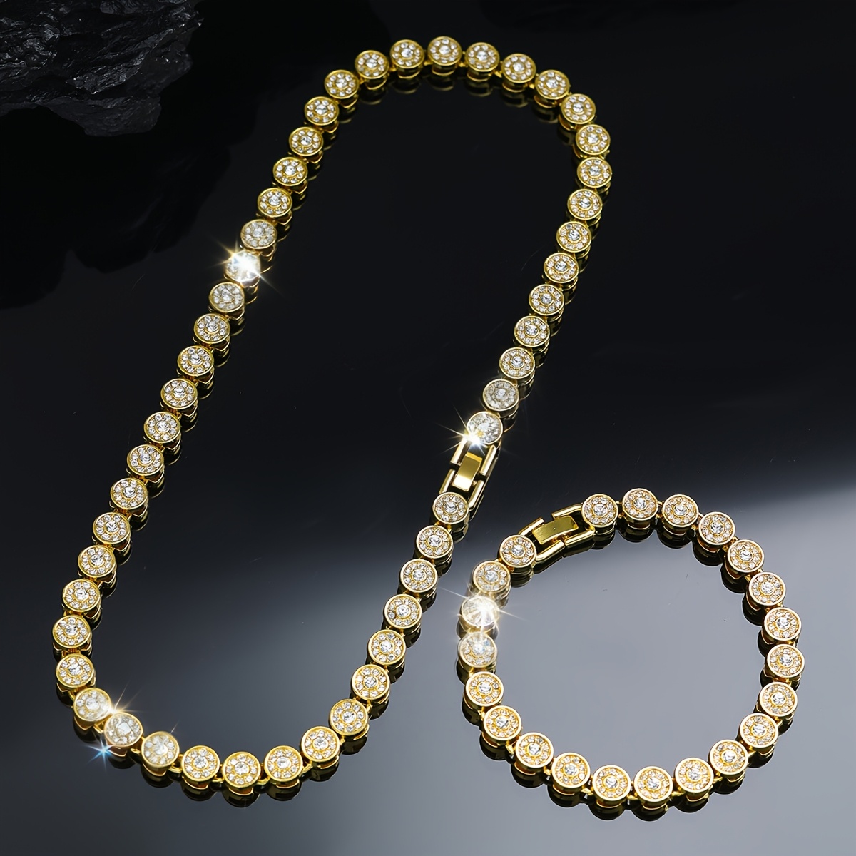 2pcs Cuban Chain Necklace and Bracelet Set